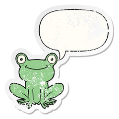 Obraz premium cartoon frog and speech bubble distressed sticker