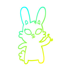 cold gradient line drawing cute cartoon rabbit waving