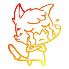 warm gradient line drawing crying fox cartoon