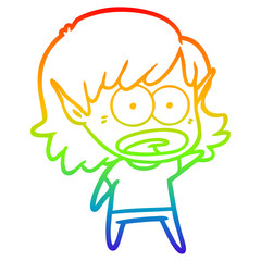 rainbow gradient line drawing cartoon shocked elf girl