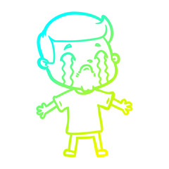 cold gradient line drawing cartoon man crying