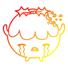 warm gradient line drawing christmas pudding crying