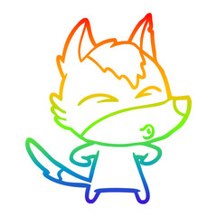 rainbow gradient line drawing cartoon wolf whistling