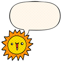 cartoon sun and speech bubble in comic book style