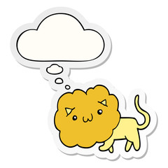 cute cartoon lion and thought bubble as a printed sticker