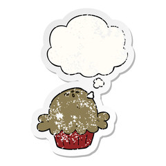 cartoon pie and thought bubble as a distressed worn sticker