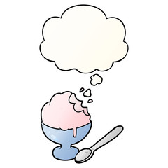 cartoon ice cream dessert and thought bubble in smooth gradient style