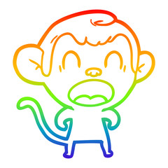 rainbow gradient line drawing shouting cartoon monkey