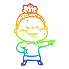 rainbow gradient line drawing cartoon annoyed old lady