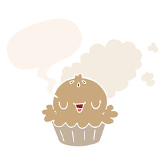 cute cartoon pie and speech bubble in retro style