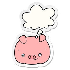 cartoon happy pig and thought bubble as a printed sticker
