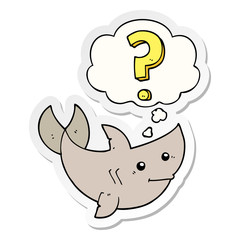cartoon shark asking question and thought bubble as a printed sticker