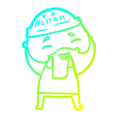 cold gradient line drawing cartoon happy bearded man