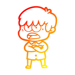 warm gradient line drawing worried cartoon boy