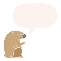 cartoon bear and speech bubble in retro style