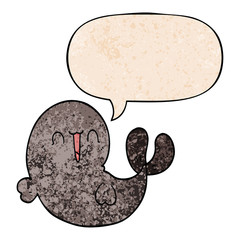 cute cartoon whale and speech bubble in retro texture style