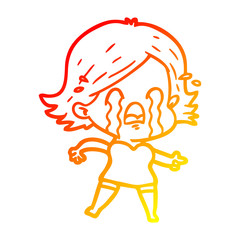 warm gradient line drawing cartoon woman crying