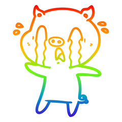 rainbow gradient line drawing crying pig cartoon