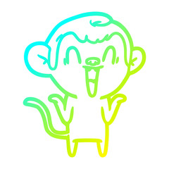 cold gradient line drawing cartoon laughing monkey