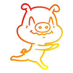warm gradient line drawing nervous cartoon pig running