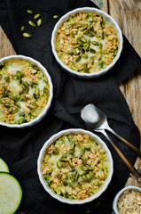 cheese pepita oats zucchini casserole with zucchini slices