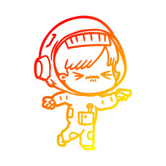 warm gradient line drawing angry cartoon space girl