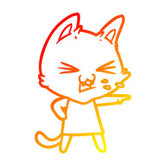 warm gradient line drawing cartoon cat hissing