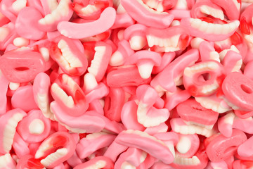 Assorted gummy candies. Top view. Jelly  sweets.