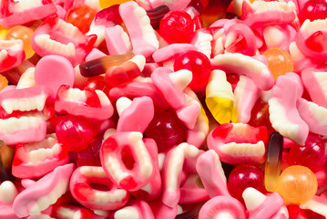 Assorted gummy candies. Top view. Jelly  sweets.