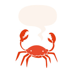 cartoon crab and speech bubble in retro style