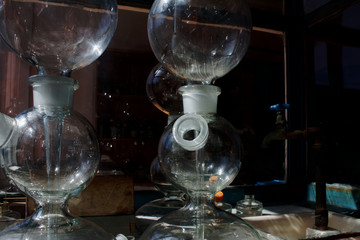 Still-life of a chemical laboratory flasks and test tubes