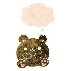 cartoon bear and thought bubble in retro textured style