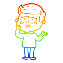 rainbow gradient line drawing cartoon tired man