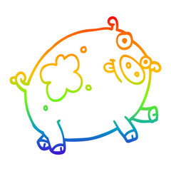 rainbow gradient line drawing cartoon pig