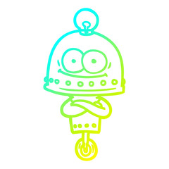cold gradient line drawing happy carton robot with light bulb