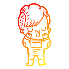 warm gradient line drawing cute cartoon girl with hipster haircut