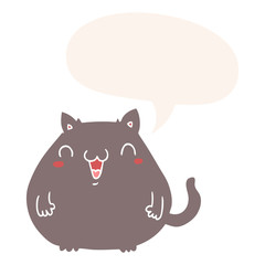 cartoon cat and speech bubble in retro style