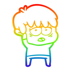 rainbow gradient line drawing cartoon exhausted boy