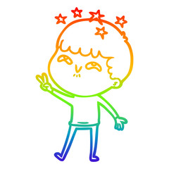 rainbow gradient line drawing cartoon amazed boy