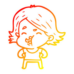 warm gradient line drawing cartoon girl pulling face