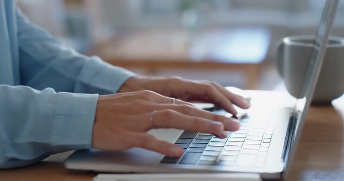 close up hands typing using laptop computer woman browsing online  working freelance blogger sharing information on mobile pc technology unrecognizable person 4k