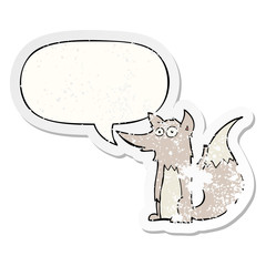 cartoon wolf and speech bubble distressed sticker
