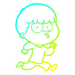 cold gradient line drawing cartoon curious boy running