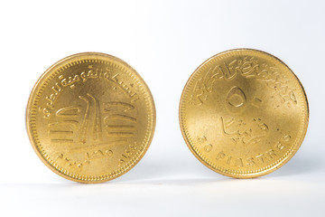 50 piastre Egyptian coin front and back celebrating the national line-route 