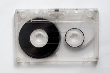 compact  cassette on a white background. Old  tape cassette