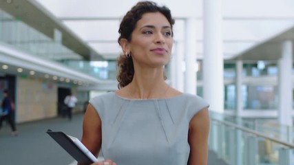 confident business woman walking in airport smiling independent female executive enjoying successful corporate career 4k footage - Powered by Adobe