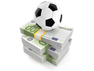 Soccer ball on stack of money