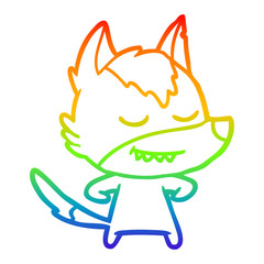 rainbow gradient line drawing friendly cartoon wolf