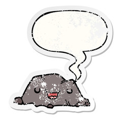cartoon rock and speech bubble distressed sticker
