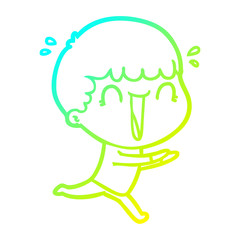 cold gradient line drawing laughing cartoon man running
